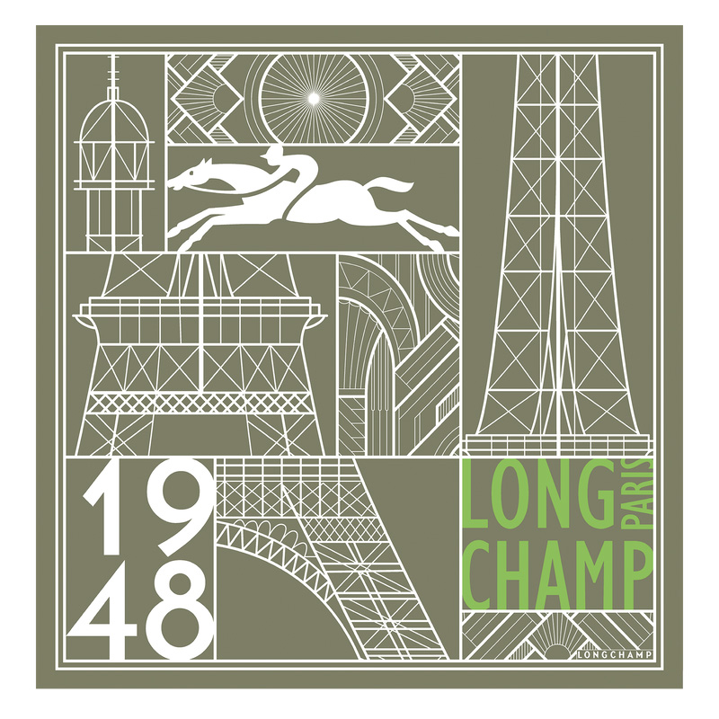 Lenços Longchamp Eiffel Tower 1948 Silk scarf 50 Feminino Artichoke | LC-LZCK2433