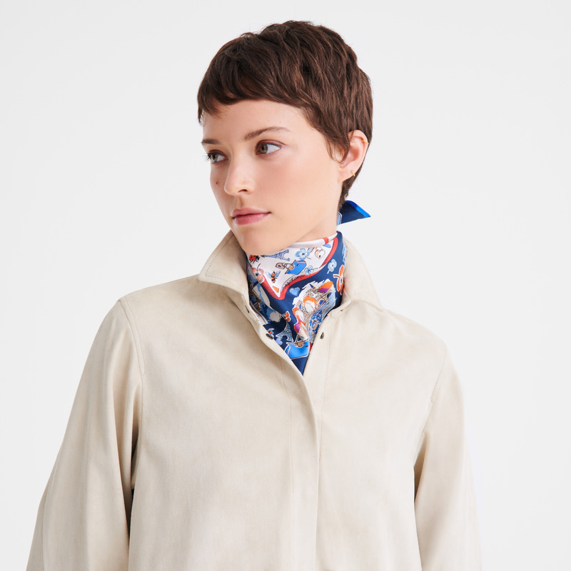 Lenços Longchamp Equestrian Tower Silk scarf 50 Feminino Ecru | LC-KVBU9431