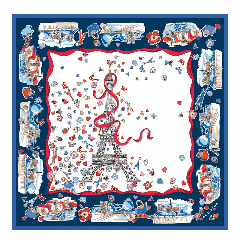 Lenços Longchamp Equestrian Tower Silk scarf 50 Feminino Ecru | LC-KVBU9431