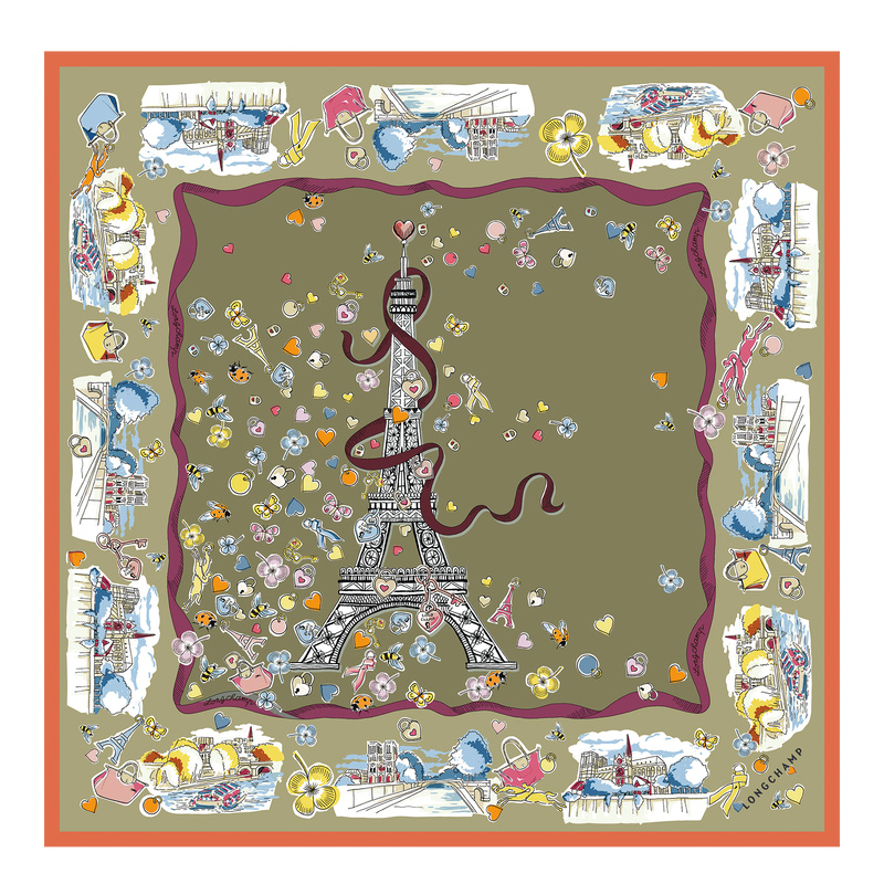 Lenços Longchamp Equestrian Tower Silk scarf 50 Feminino Artichoke | LC-UQSX0395