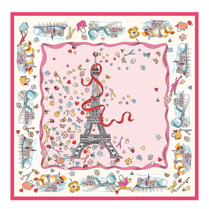 Lenços Longchamp Equestrian Tower Silk scarf 50 Feminino Marshmallow | LC-BEHX1361