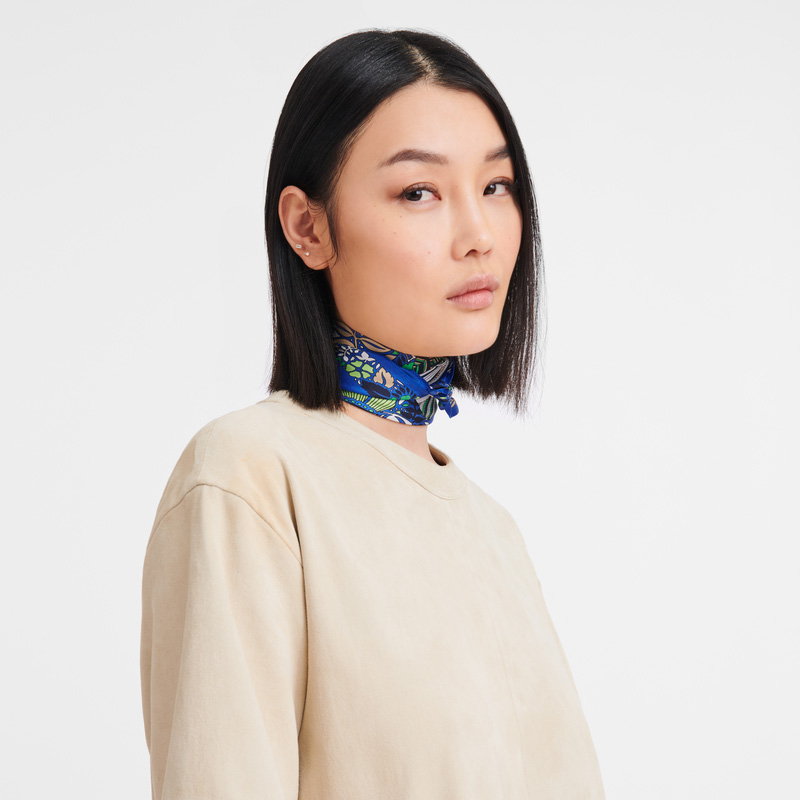 Lenços Longchamp Forêt Silk scarf 50 Feminino Azuis | LC-DQEH0663