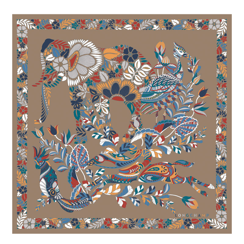 Lenços Longchamp Forêt Silk scarf 50 Feminino Clay | LC-RMPT1339
