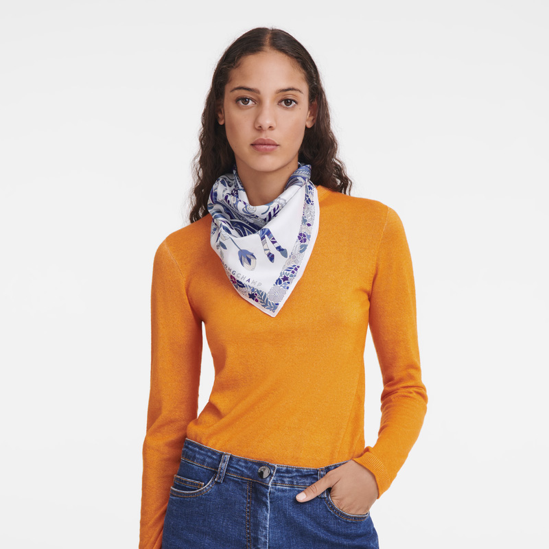 Lenços Longchamp Forêt Silk scarf 50 Feminino Azuis | LC-KIXP3746