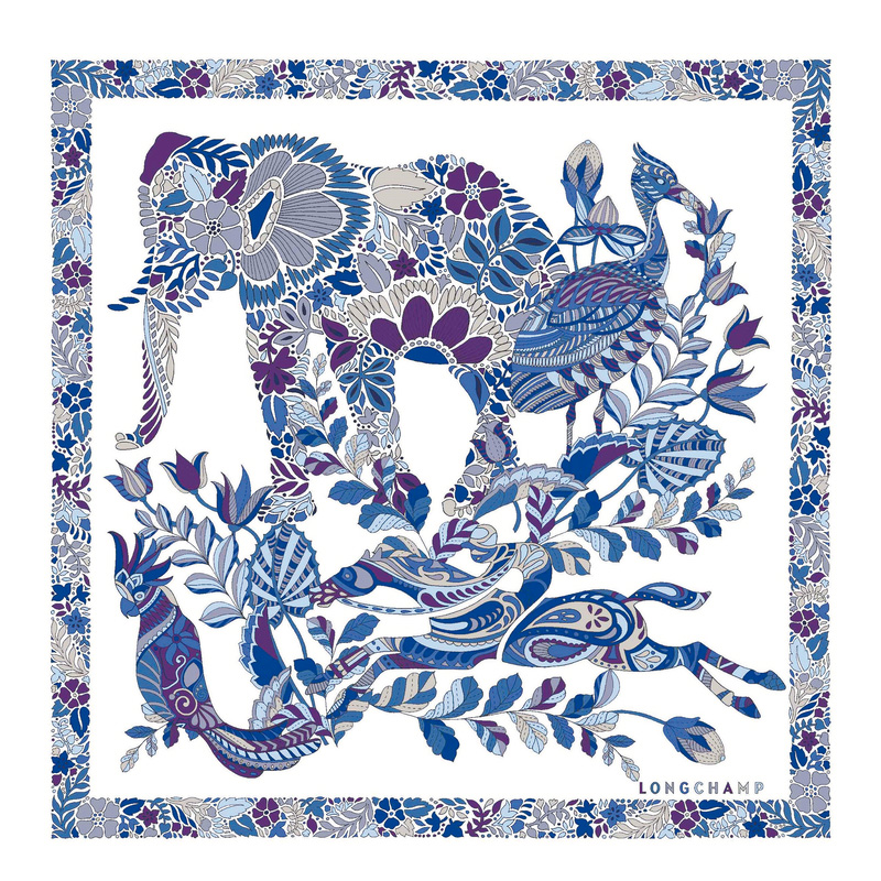 Lenços Longchamp Forêt Silk scarf 50 Feminino Azuis | LC-KIXP3746