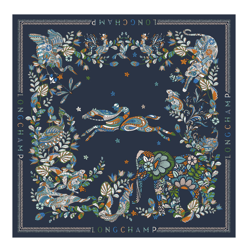 Lenços Longchamp Forêt Silk scarf 90 Feminino Azul Marinho | LC-DYME8602