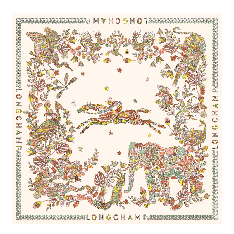 Lenços Longchamp Forêt Silk scarf 90 Feminino Ecru | LC-NTHR8629