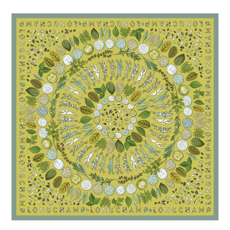 Lenços Longchamp Herbarium Silk scarf 90 Feminino Verdes | LC-MDDK0709