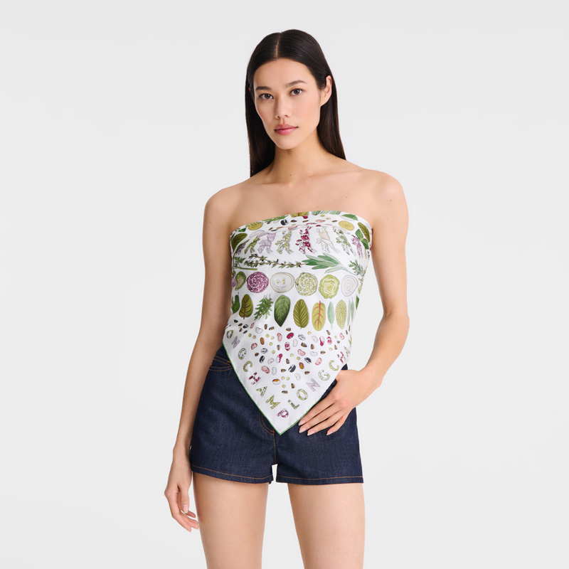 Lenços Longchamp Herbarium Silk scarf 90 Feminino Verdes | LC-BZPH9348