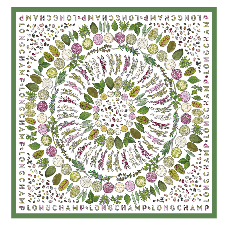 Lenços Longchamp Herbarium Silk scarf 90 Feminino Verdes | LC-BZPH9348