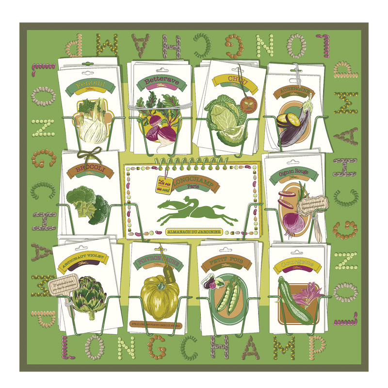 Lenços Longchamp In the Vegetable Garden Silk scarf 70 Feminino Laurel | LC-PNBI6905