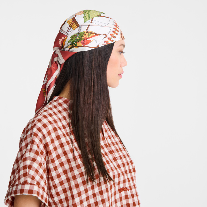 Lenços Longchamp In the Vegetable Garden Silk scarf 70 Feminino Tomato | LC-LMVJ2094