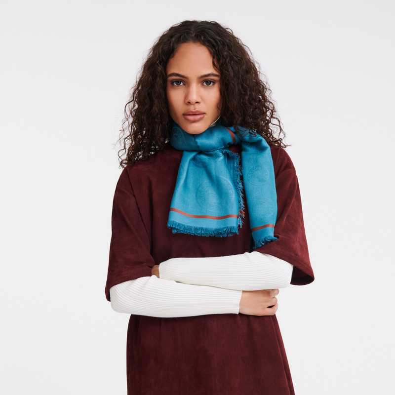 Lenços Longchamp La Médaille Shawl Feminino Azul Claro | LC-FVMG9388