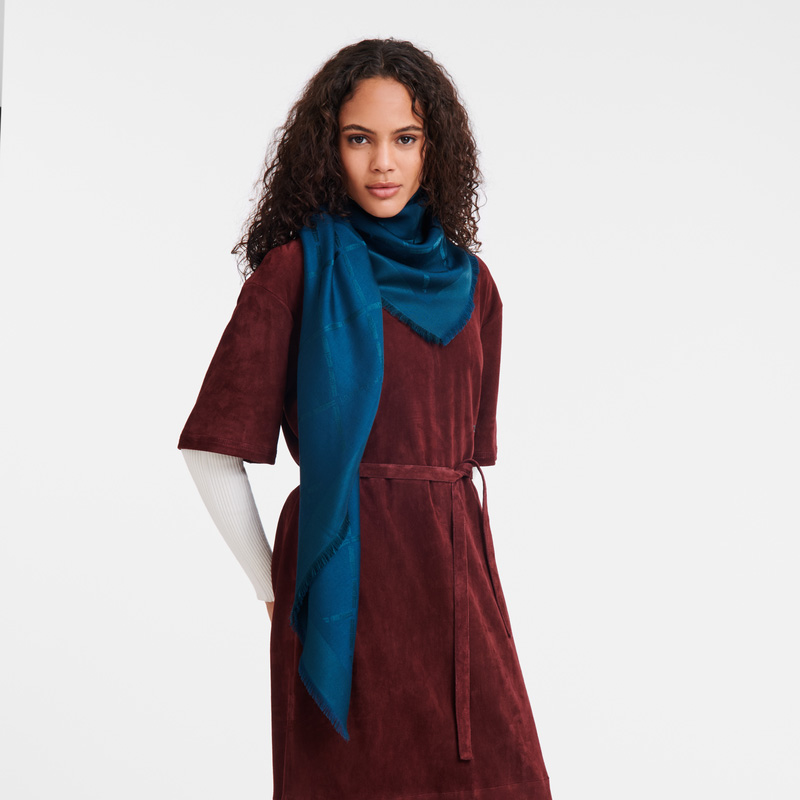Lenços Longchamp Le Roseau Shawl Masculino Azuis | LC-IENU5376