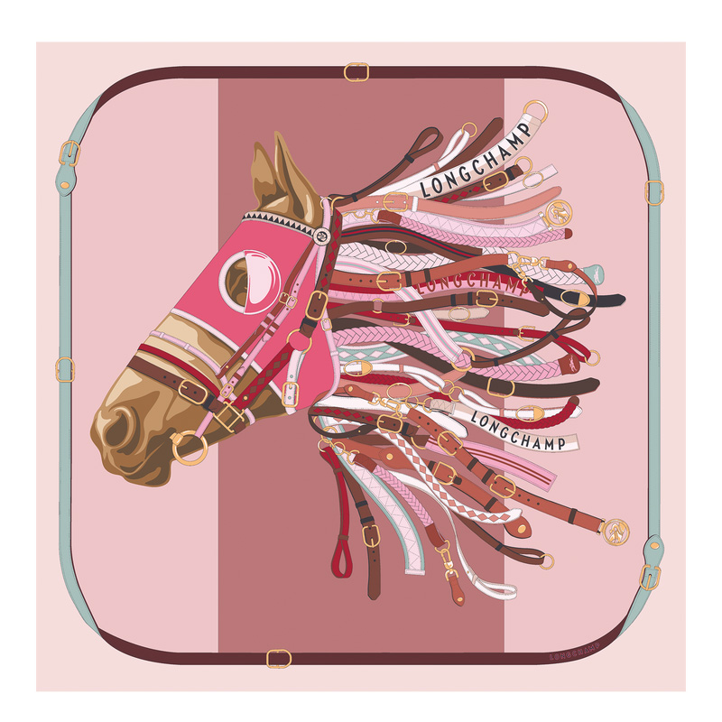 Lenços Longchamp Tête de cheval Silk scarf 90 Feminino Rosa | LC-ZFOH7160