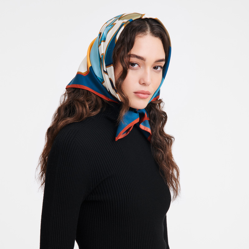 Lenços Longchamp University Silk scarf 70 Feminino Azul Claro | LC-WUDE9383