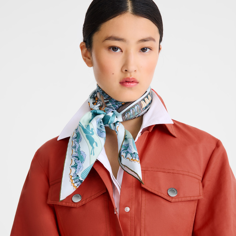 Lenços Longchamp Vegetable Garden Silk scarf 90 Feminino Azul Marinho | LC-POMD3403
