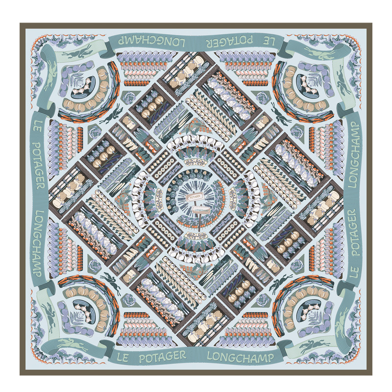 Lenços Longchamp Vegetable Garden Silk scarf 90 Feminino Azul Marinho | LC-POMD3403