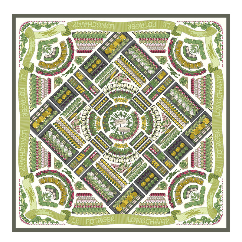 Lenços Longchamp Vegetable Garden Silk scarf 90 Feminino Caqui | LC-VFFC0922
