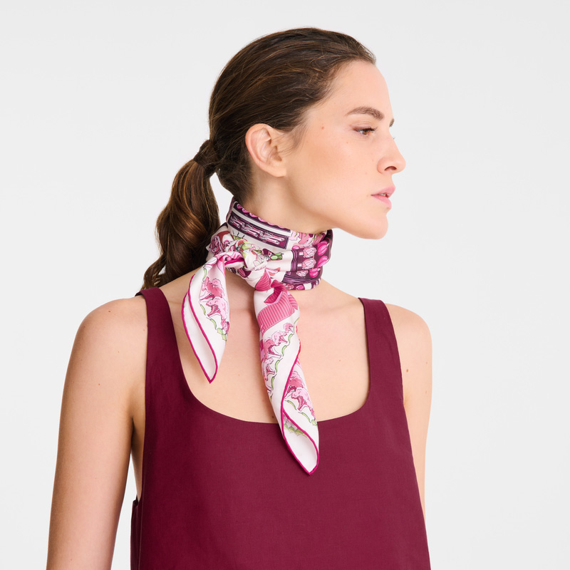 Lenços Longchamp Vegetable Garden Silk scarf 90 Feminino Rosa | LC-MKWK6885