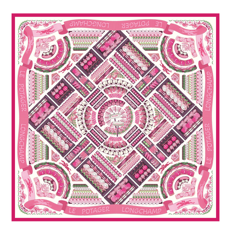 Lenços Longchamp Vegetable Garden Silk scarf 90 Feminino Rosa | LC-MKWK6885
