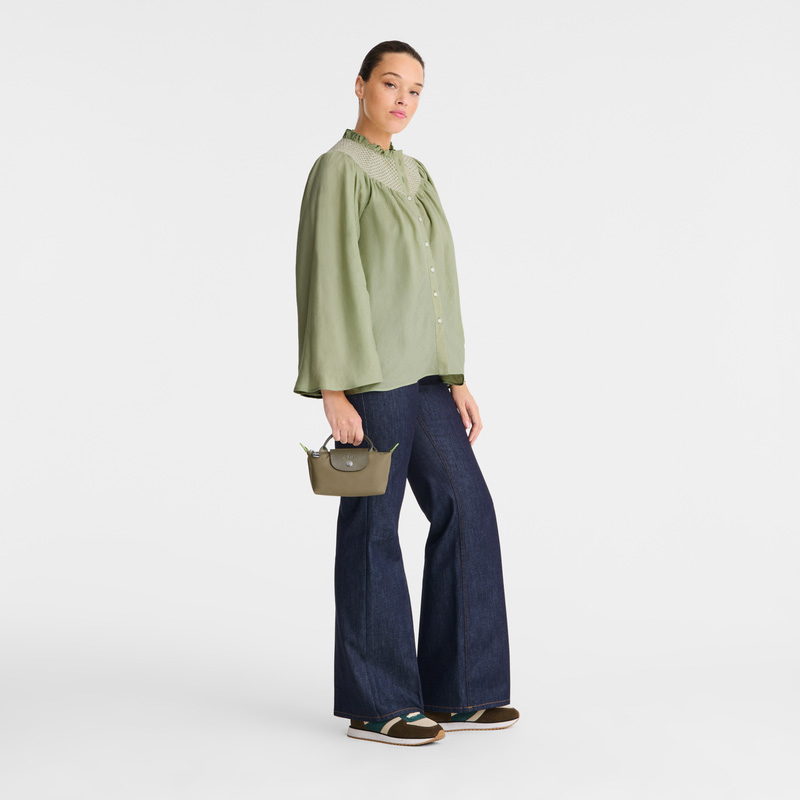 Pouches Longchamp Le Pliage Green Pouch with handle Masculino Artichoke | LC-VVCW4964