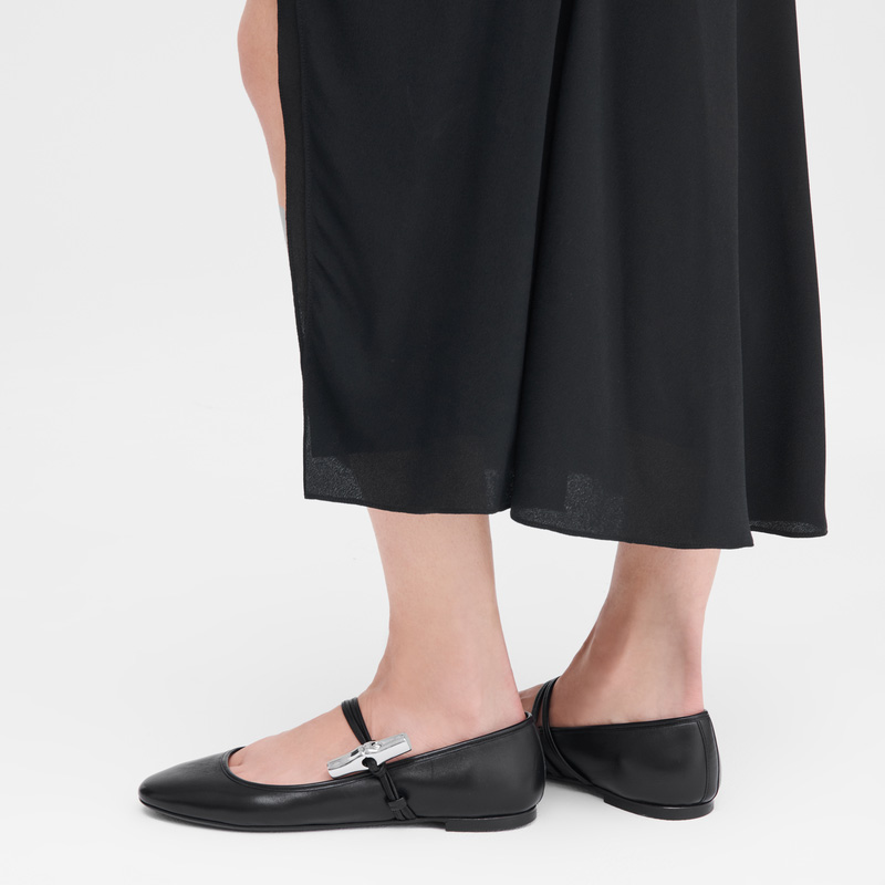 Sapatos de Ballet Longchamp Le Roseau Ballerinas Feminino Pretas | LC-LNYF2427