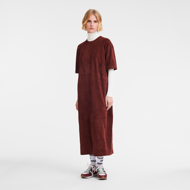 Vestido Longchamp Leather long dress Feminino Bordeaux | LC-XIBH4222