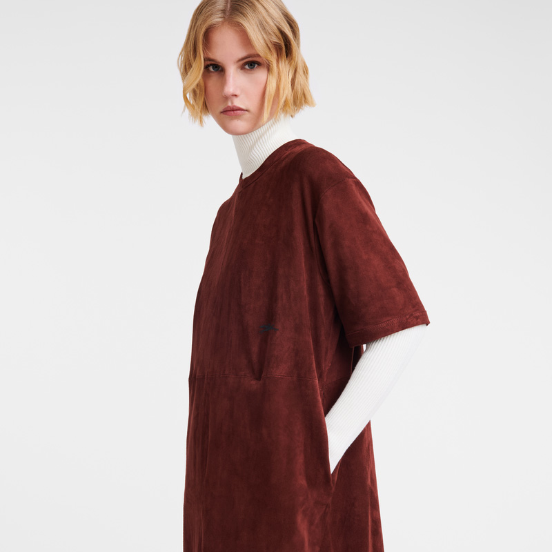 Vestido Longchamp Leather long dress Feminino Bordeaux | LC-XIBH4222